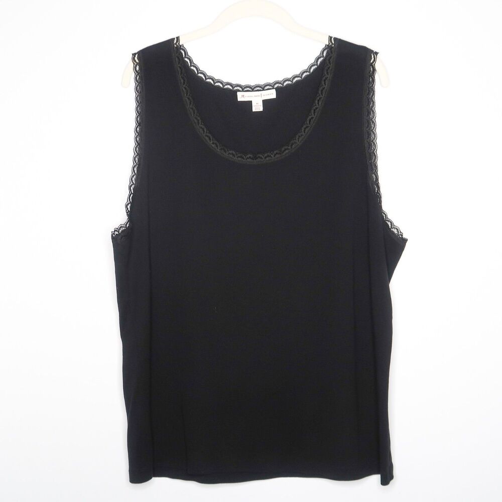 JM Collection Womens Tank Top Plus Size 3X Lace Trim‎ Scoop Neck Office